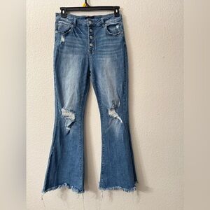Trendy Distressed Blue Flare Jeans